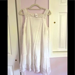 LOFT square neck white eyelet dress- size 8. NWT